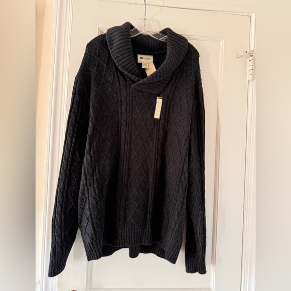 Haggar Stitch Shawl Collar Cable Knit Sweater In Charcoal